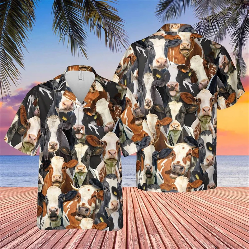 

Funny Cows Graphic Hawaiian Shirts Fashion Summer Funny Animals 3D Printed Kids Shirt Casual Streetwear Oversized Mens Shirt