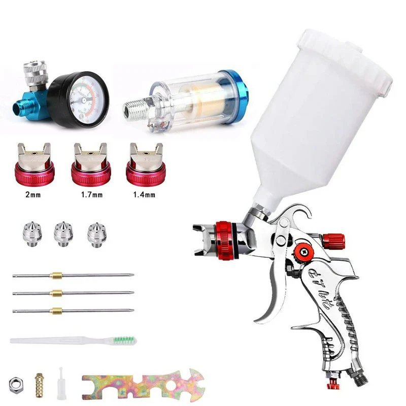 Sicopro High Quality HVLP Pneumatic Spray Gun with 1.4 1.7 2.0 MM Size 3 Nozzles Automotive Sprayer