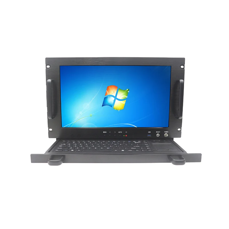 Chassi integrado montado em rack 7U com chassi de computador de servidor industrial com tela HD de 17,3 polegadas