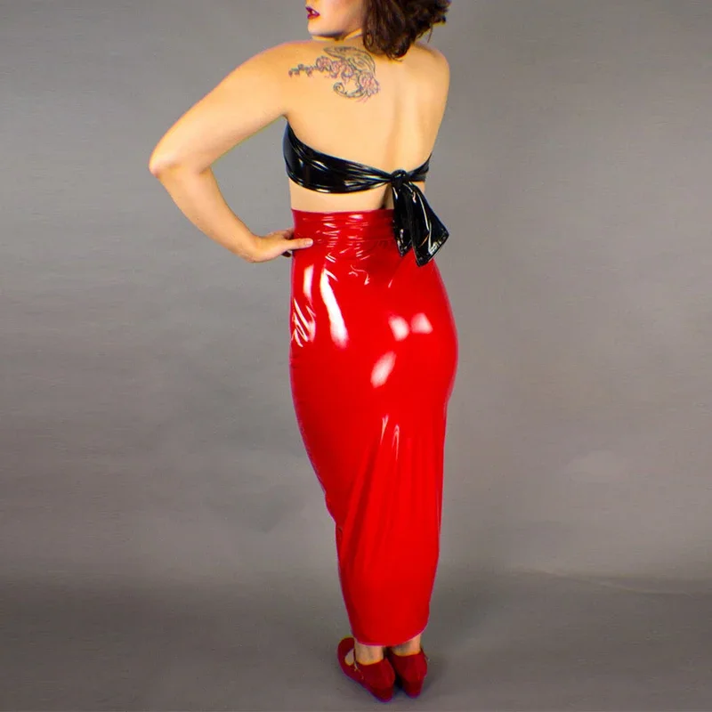 Sexy PVC Latex Full Zip Skirt Fetish Women  Faux Leather High Waist Long Seamless Bodycon Mermaid Skirts 4XL Skits Custom