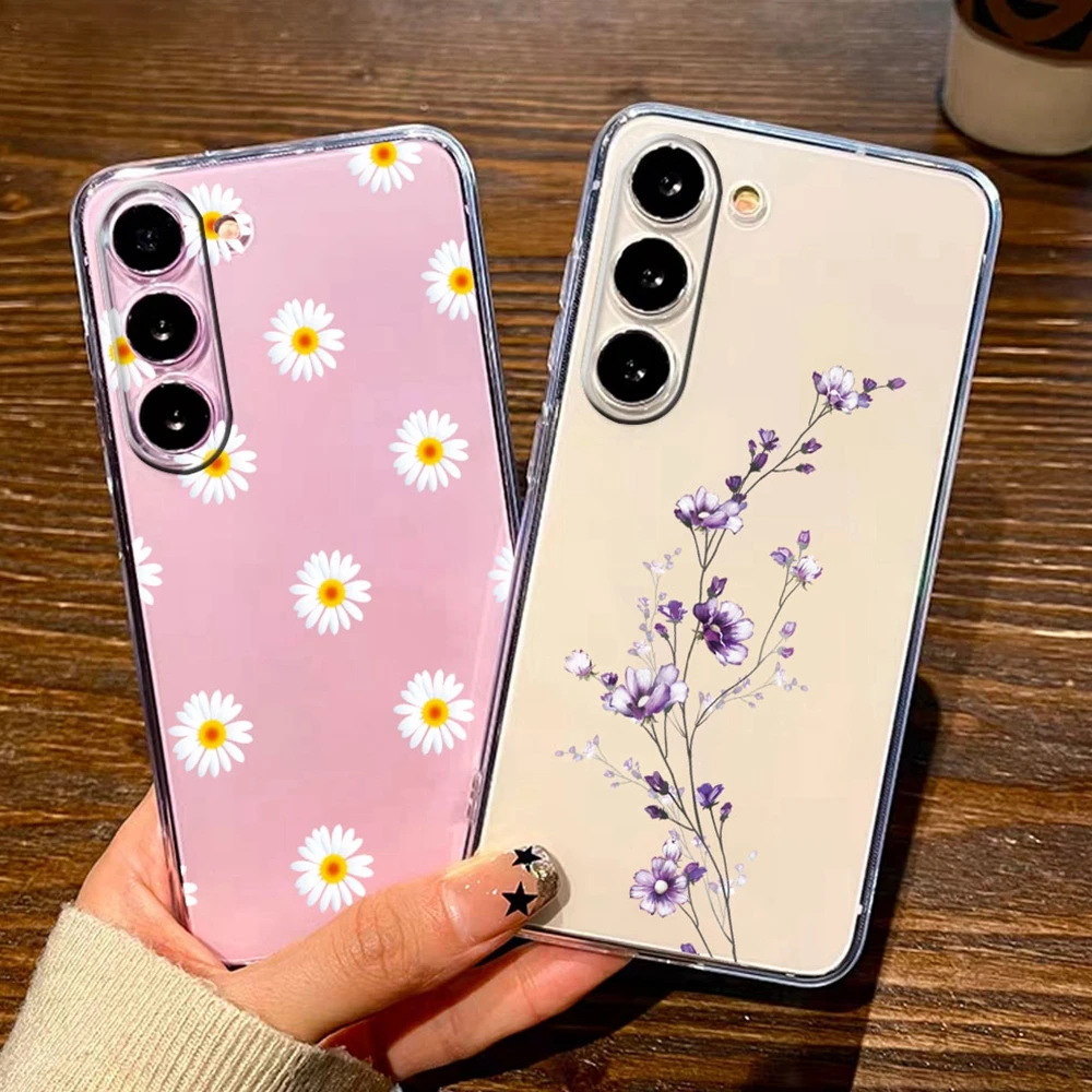 For Samsung Galaxy M13 M14 M54 M53 M34 M15 M35 M23 M33 M55 M22 F55 4G Cute Style Daisy Small Purple Flower Clear Soft Phone Case