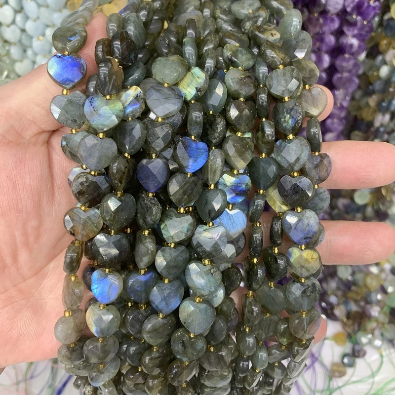 

12mm Faceted Heart Natural crystal Labradorite Lapis Amethyst Rose Quartz Loose Beads For Jewelry Making DIY Bracelets Necklace