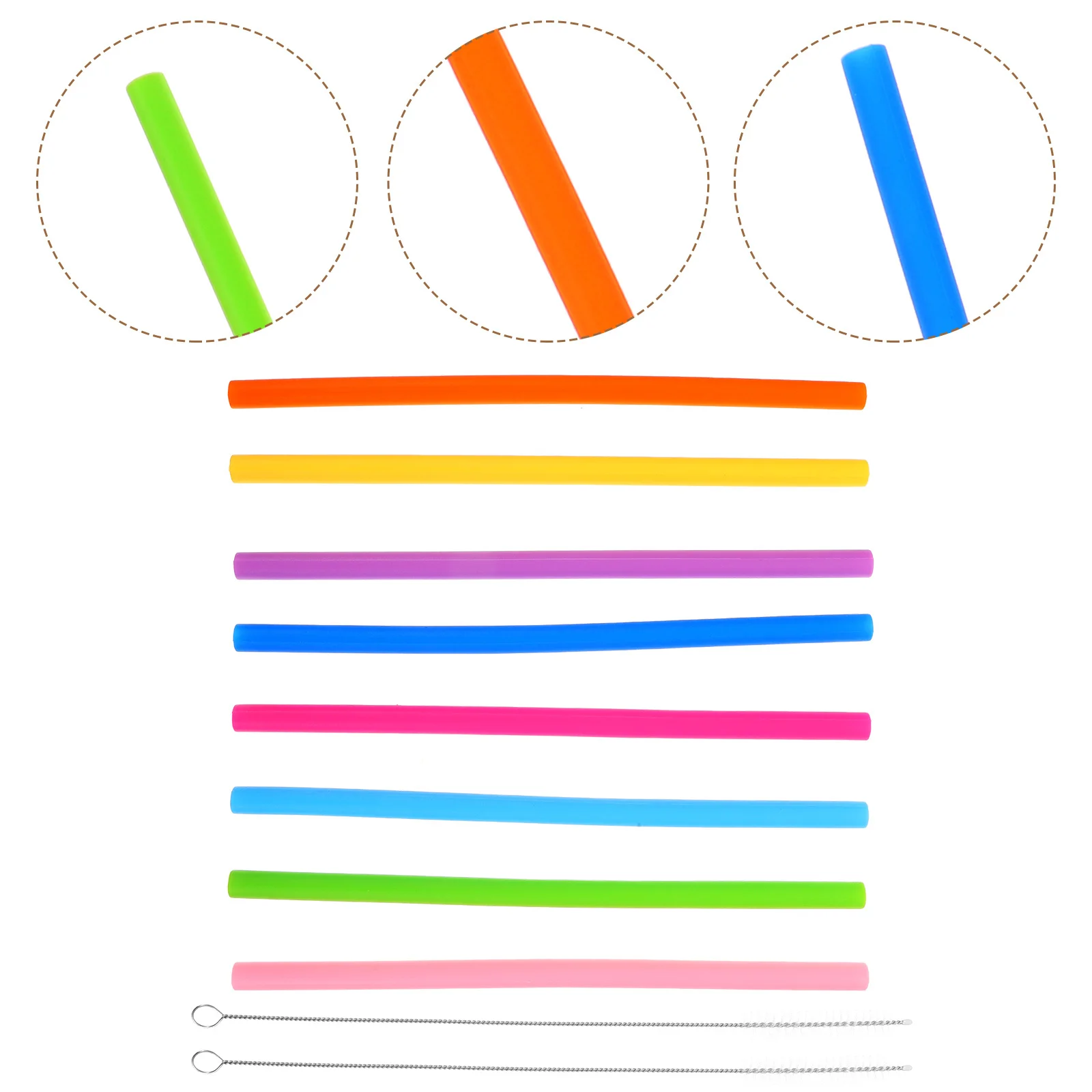 

1Set Silicone Straw Set Colorful Reusable Drinking Straws with Cleaning Brush Smoothie Party Home Silicone Straws