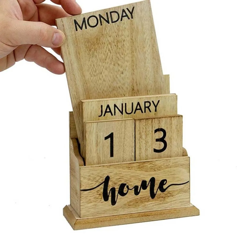 

Durable Aesthetic Wooden Perpetual Calendar Cactus Manual Desk Calendar Ornament Reusable Pineapple Date Display Ornament Office
