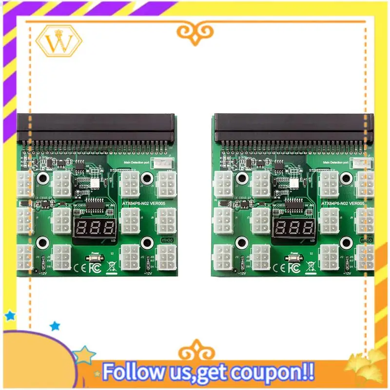 Latest-2X Breakout Board 12 Port 6Pin LED Display 12V Power Supply Server Adapter For HP 1200W 750W PSU GPU Miner Mining BTC