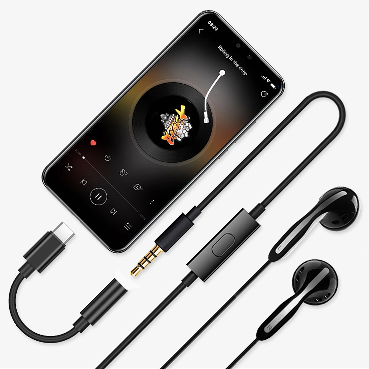 

Audio Adapter Cable USB C Male to 3.5mm Female Jack Type C Earphone AUX Headphone Reversible Lightweight Use