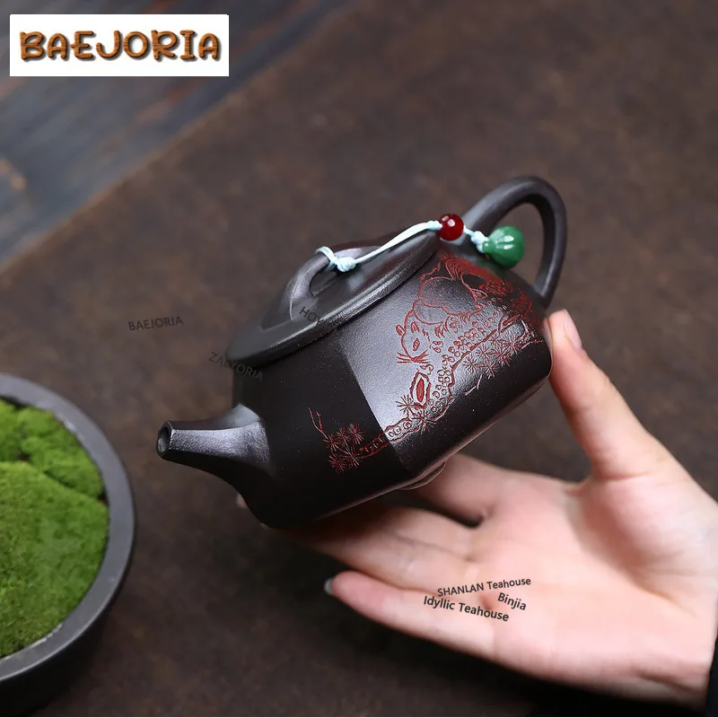 BAEJORIA 270ml Creative Yixing Purple Clay Teapots Master Handmade Hexagonal Pot Raw Ore Stone Yellow Mud Kettle Zisha Teaset