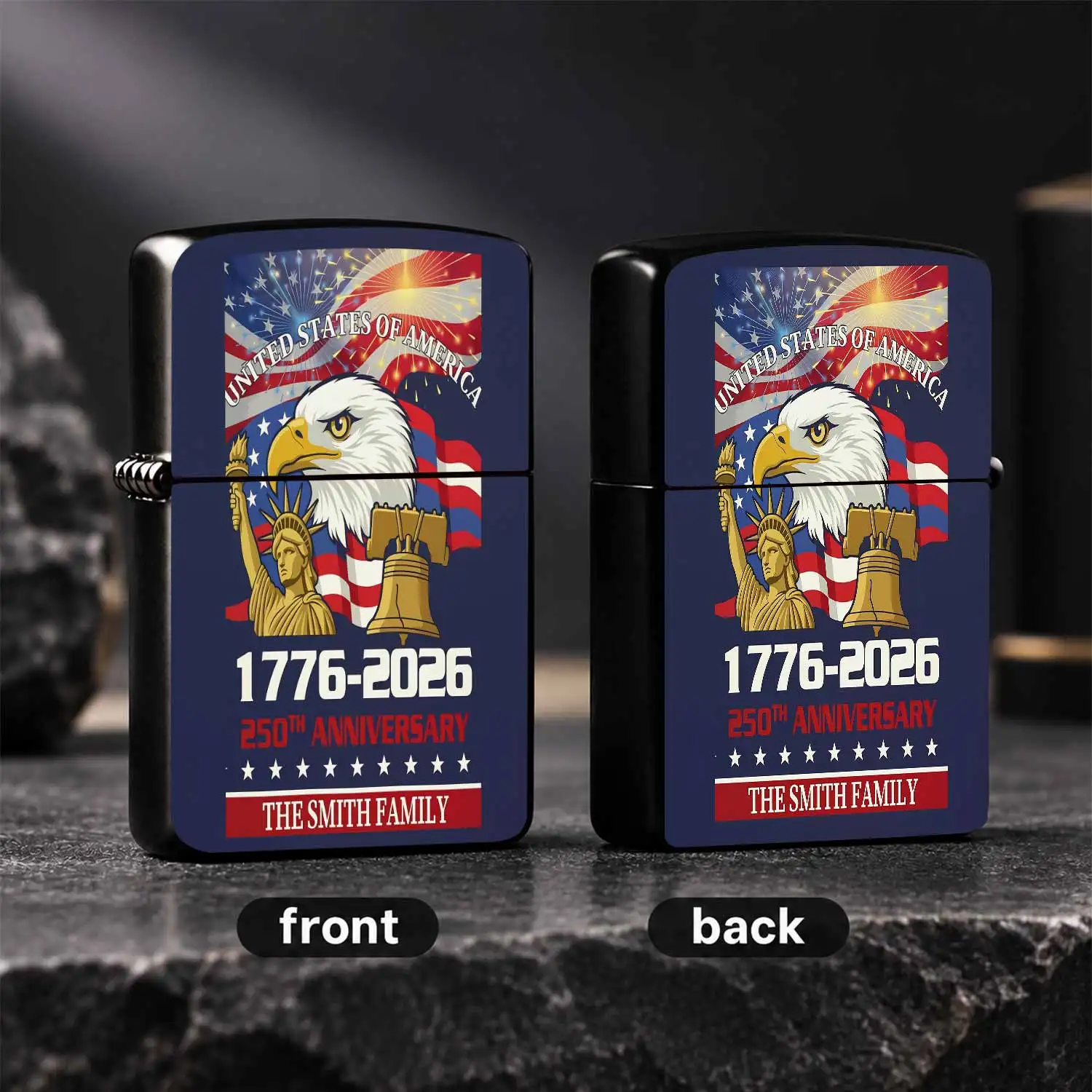 Patriotic 250Th Anniversary Of America 1776-2026 Custom The Smith Family Lighter, Classic Bald Liberty Statue Liberty Bell Pattern, Portable Multi-Scenario Usable Commemorative Gift For Family Members National Day Cele A Humorous And Intere