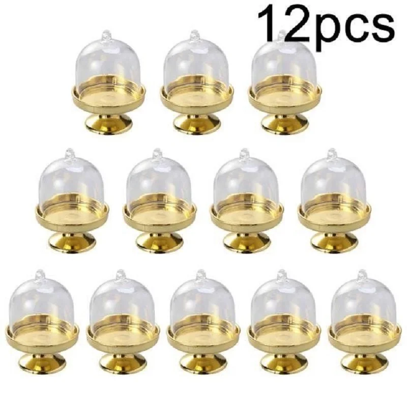 6/12pcs Mini Plastic Stand with Dome Plate Lid Box Pallet Bulk for Wedding Baby Shower Party Decoration Supplly Gift
