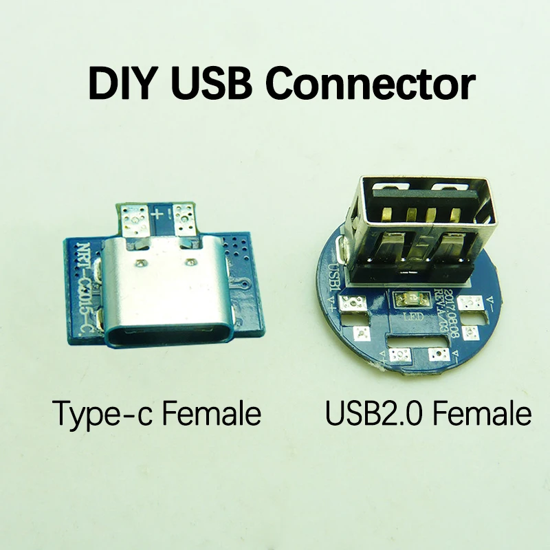 

5PCS Diy 2P USB Micro Mini USB Type C Female Connector With PCB Board USB Female Connector With Light 5V Charging Modification