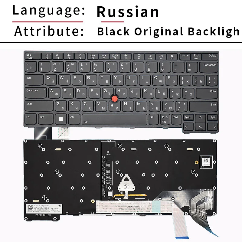 Replacement US/Russian Keyboard with Backlit for Lenovo Thinkpad X13 Gen3 L13 Gen3  Layout 5N21H76804 5N21H76738 5N21H76871