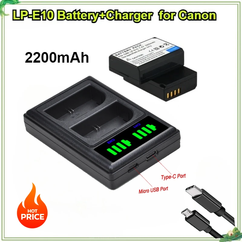 

LP-E10 Digital Battery for Canon EOS Rebel T3 T6 T7 T100 Kiss X50 X801500D 4000D Camera Dual Charging Charger USB Cable