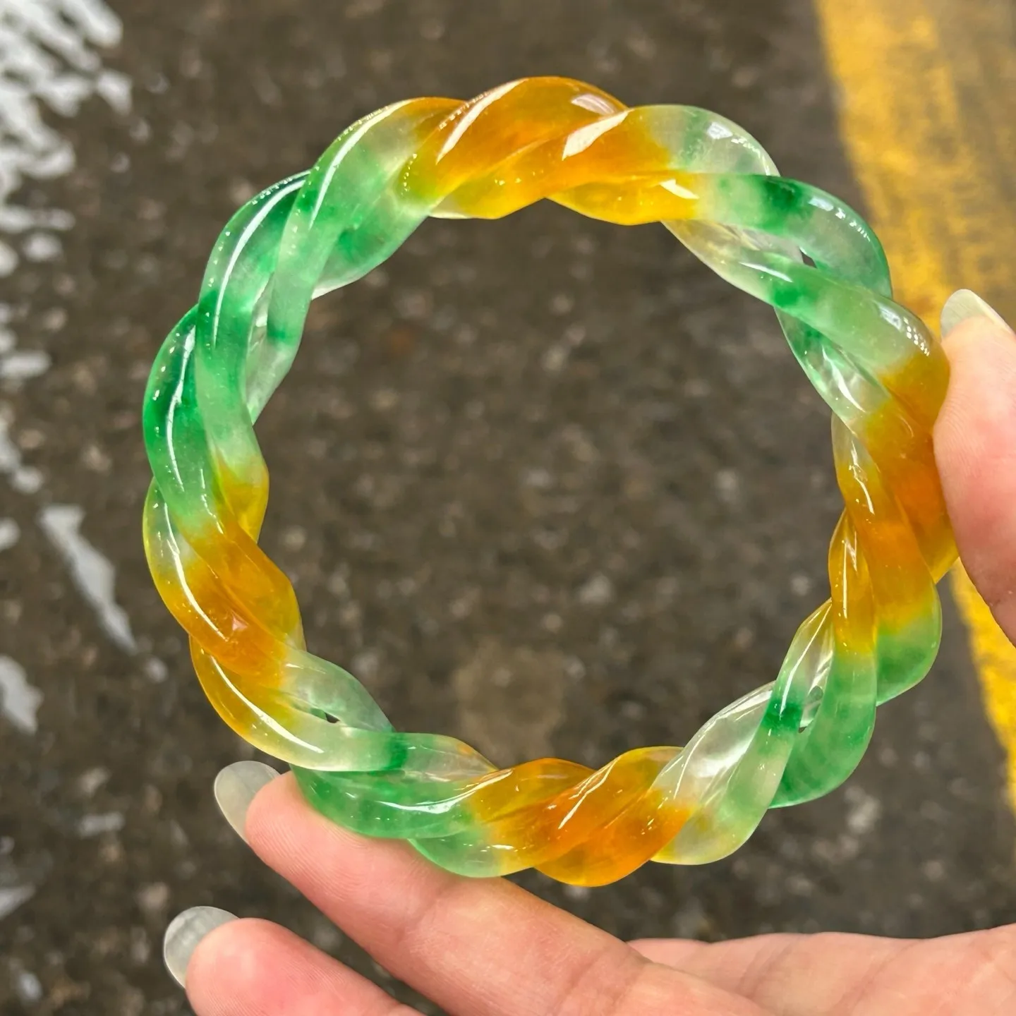 Nature ice multicolor Burmese Jade jadeite engraving lucky bracelets bangle