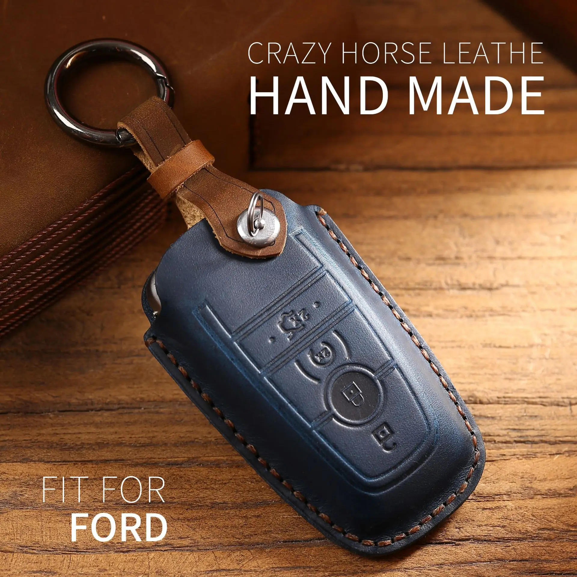 Leather Key Case Cover for Ford Fusion Mustang Explorer F-150 F-250 F-350 2017 2018 Remote Key Case Fob Shell Cover Skin Holder