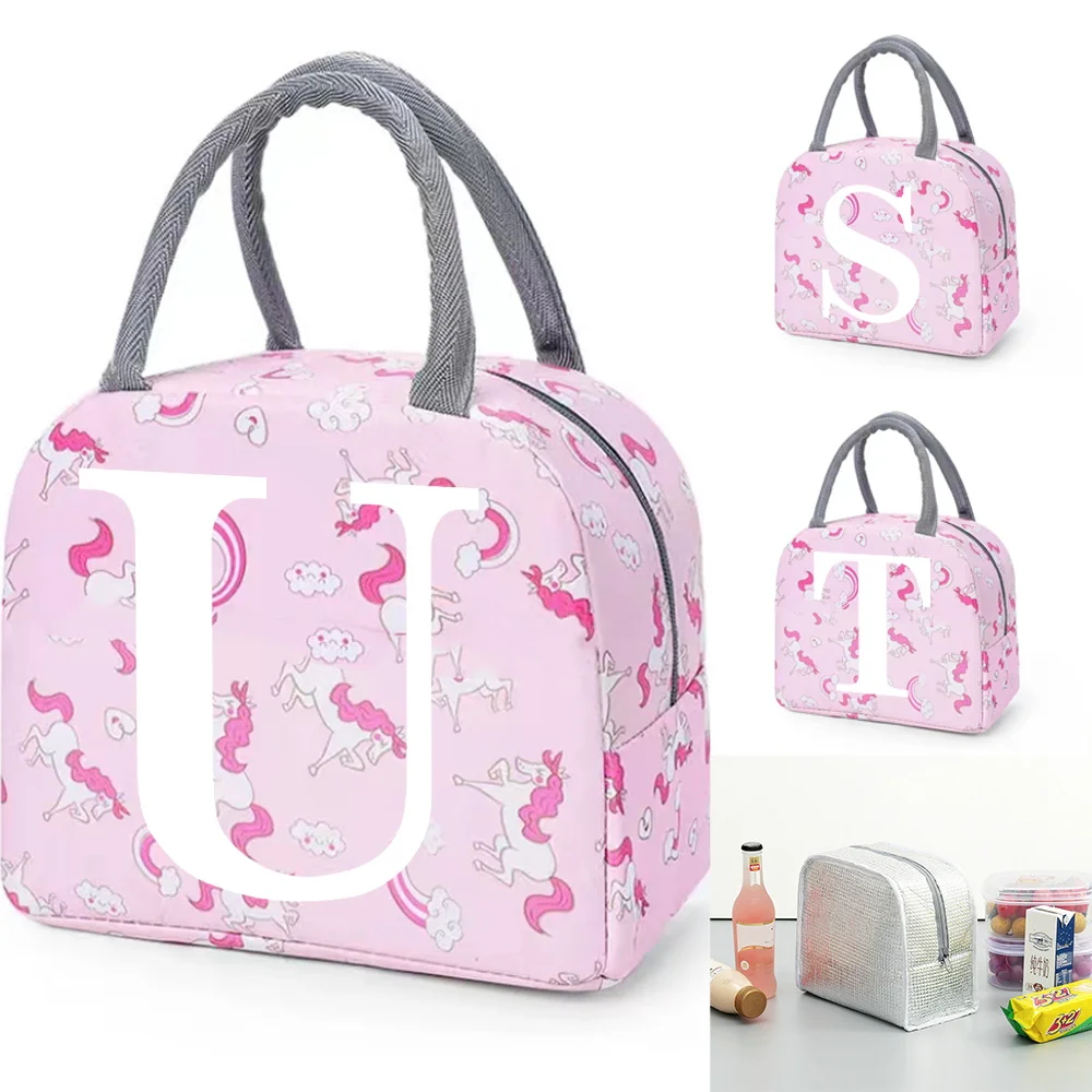 

Lunch Bag Insulated Picnic White Letter Lunch Pouch Thermal Portable Dinner Box Bento Pouch Breakfast Container Food Storage Bag