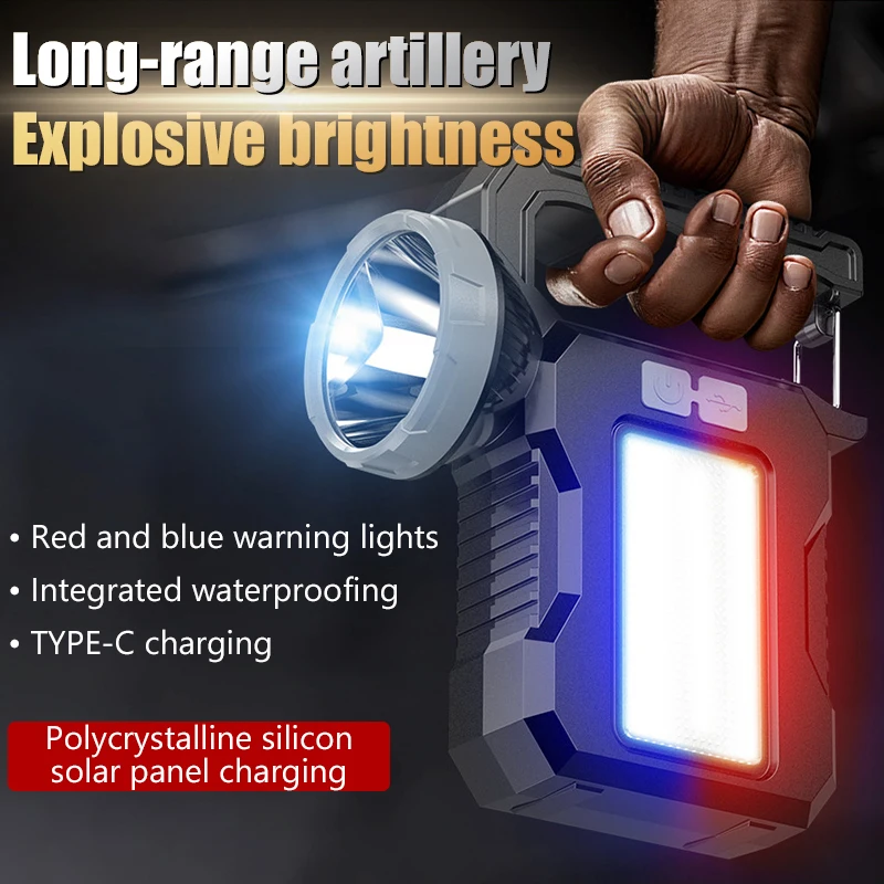 

Solar Power LED Flashlights Multifunctional Portable Light Rechargeable Camping Work Light Solar Charging High Brightness Torch