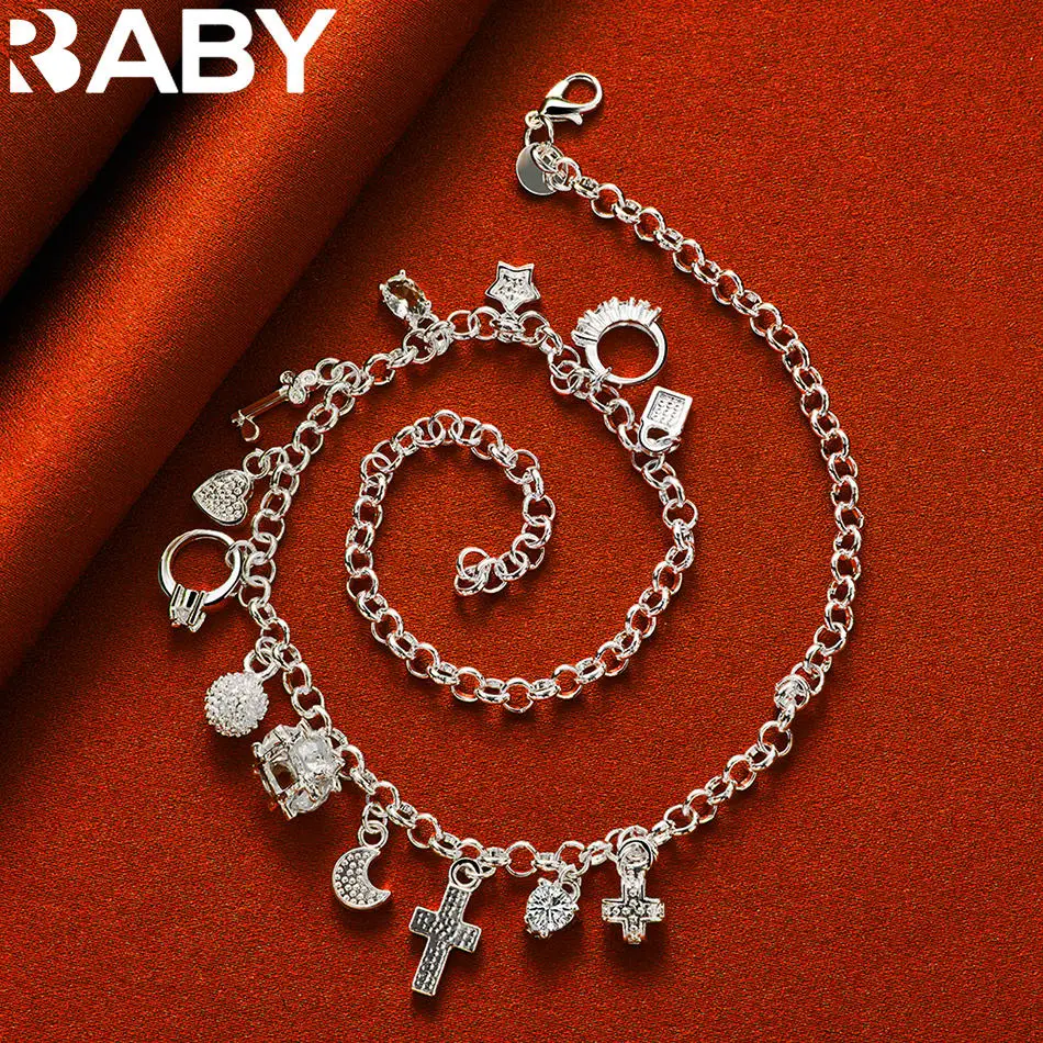 URBABY 925 فضة 45 سنتيمتر مختلف المعلقات قلادة للنساء سحر الاتجاه هدايا عيد ميلاد موضة الحفلات