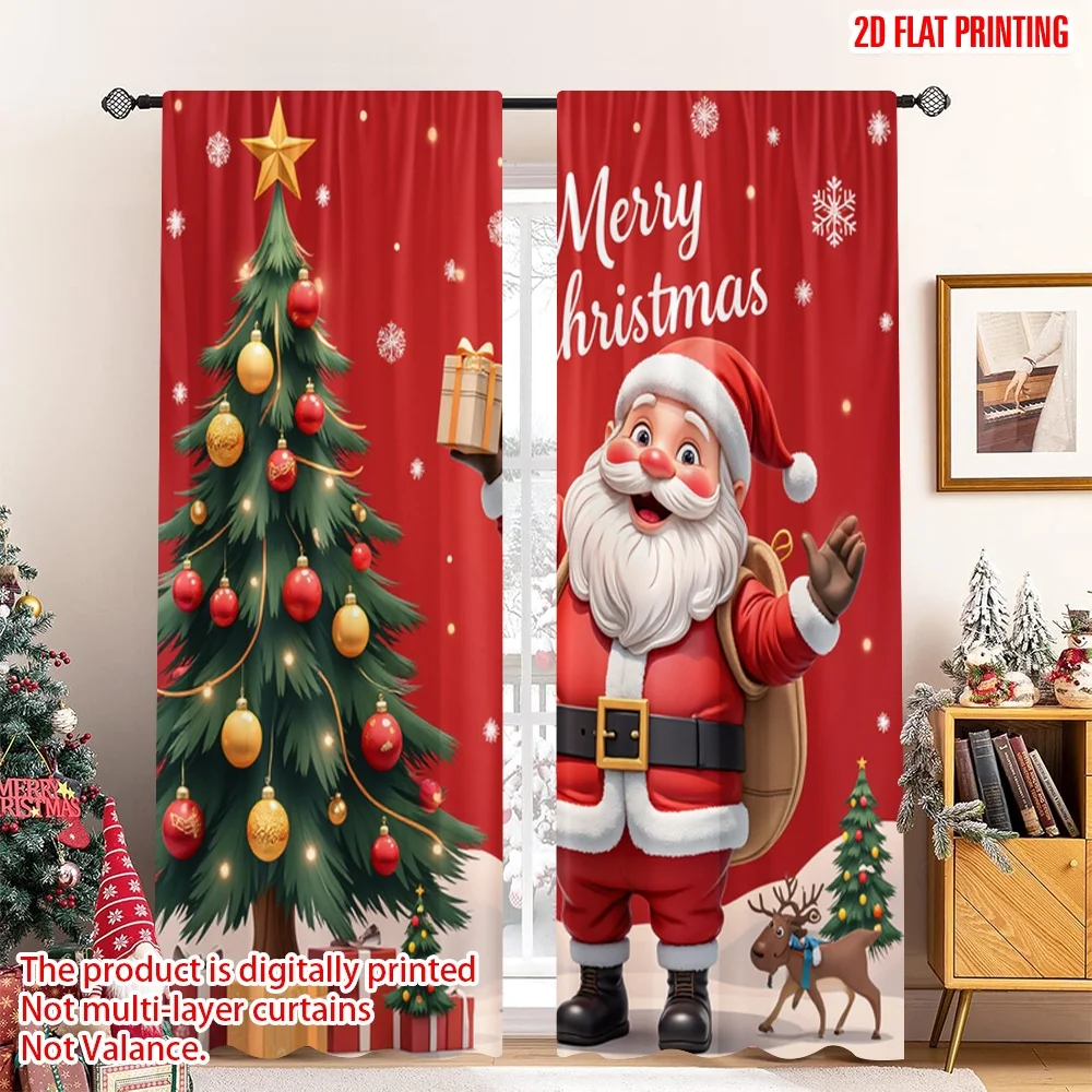 

2pcs 2D flat printing Christmas Party Curtain Merry Christmas Happy New Year_b Fabric Without Electricity Spring Use for Room