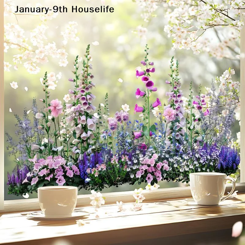 Garden Style Flower Pattern Window Sticker Removable Floral Double Sided Window Clings For Kitchen Bedroom Office School Decor