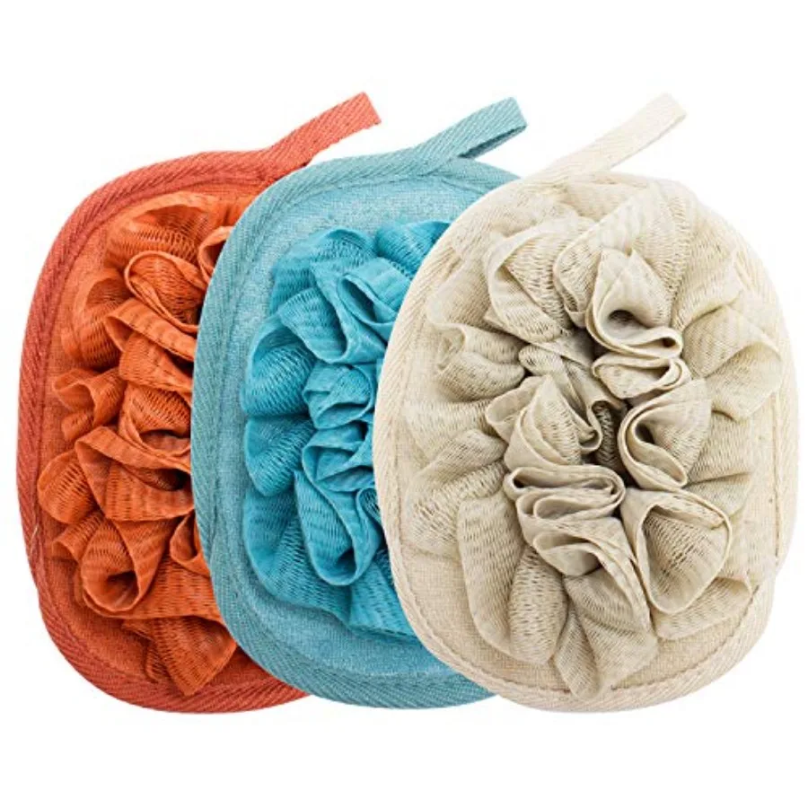 3 Pack Body Sponge Brushes Pouf Mesh Brush Shower Glove with Flower Bath Ball