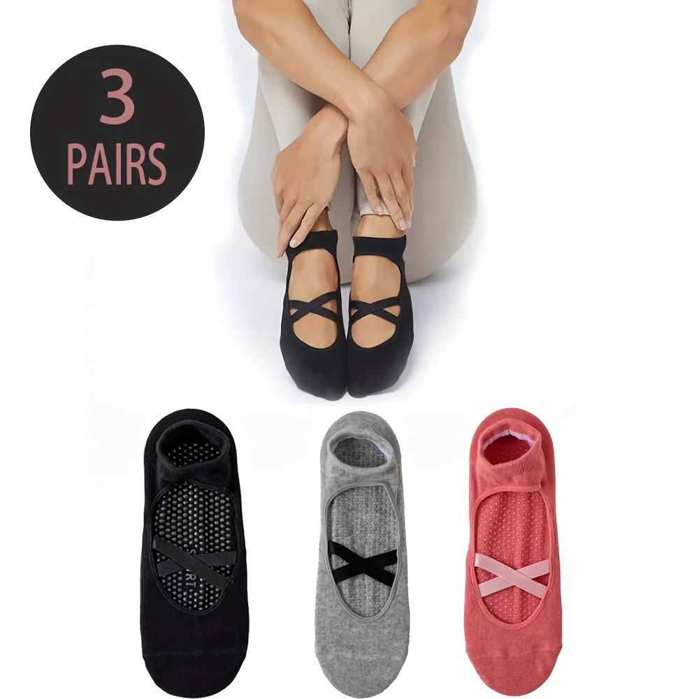 

2/3/4 pairs of women's non slip yoga socks - suitable for running, gym, Pilates, ballet, and floor exercises