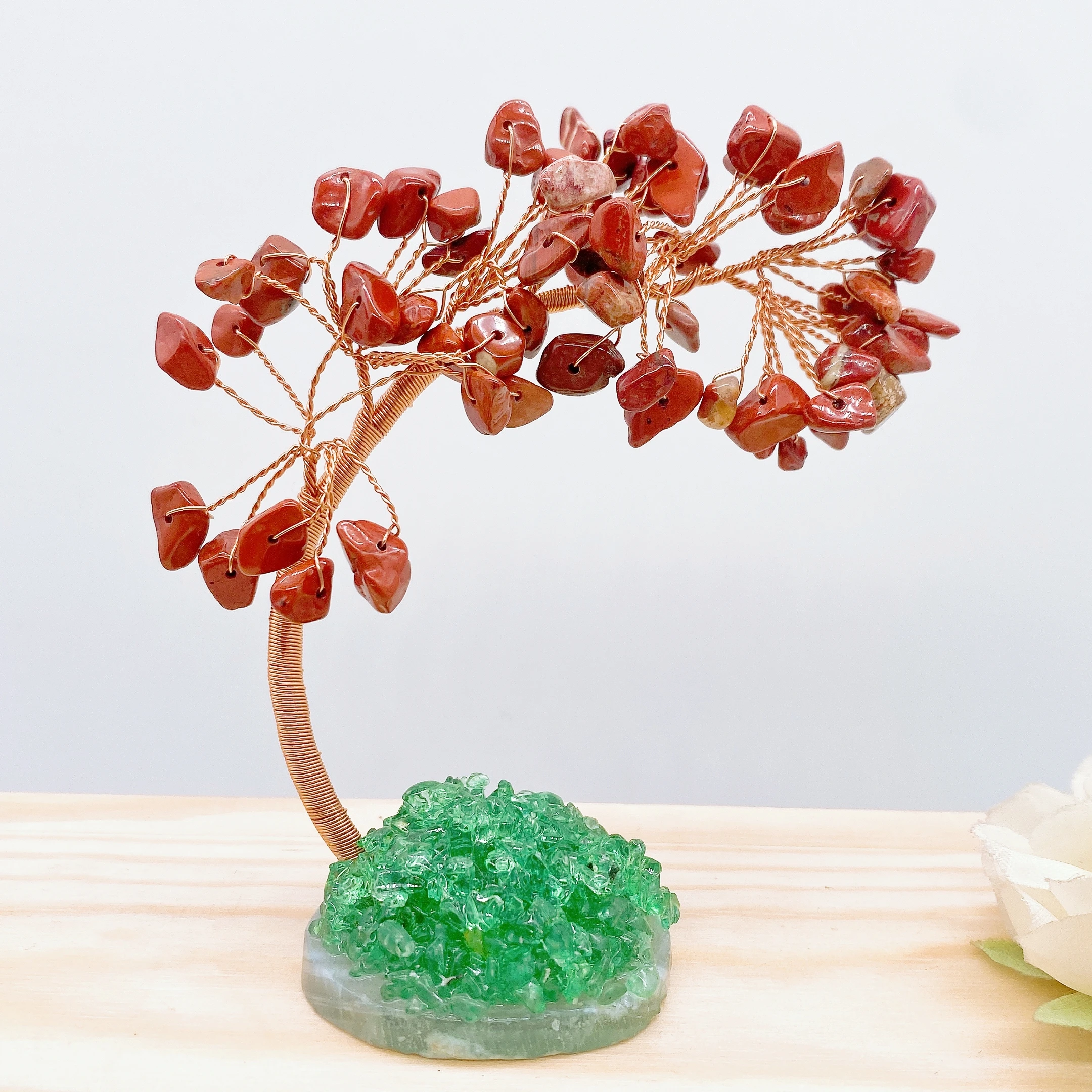 Natural Chakra Gravel Tree Specimen Crystal Quartz Stone Agate Base Lucky Tree Crafts Home Decoration DIY Gift Souvenir