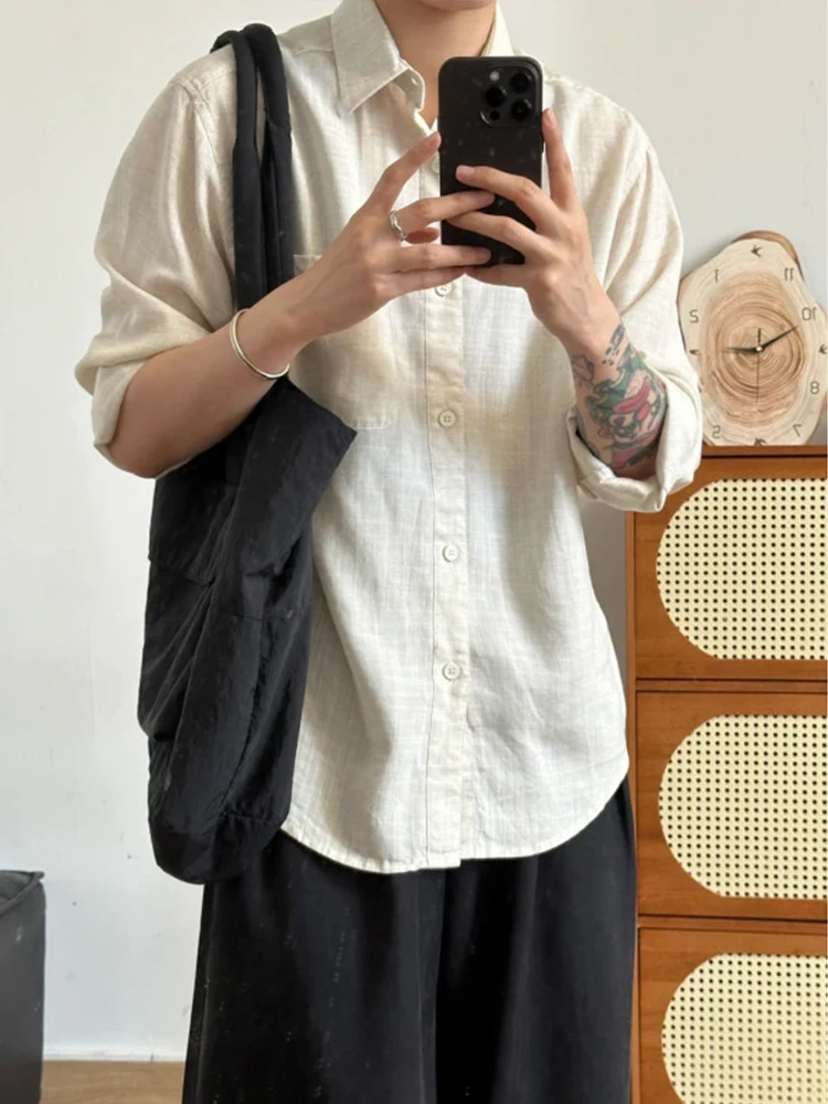 Men's Linen Long Sleeve Shirt Casual Loose Fit Breathable Summer Fashion Comfortable Sun Protection Lightweight Coat