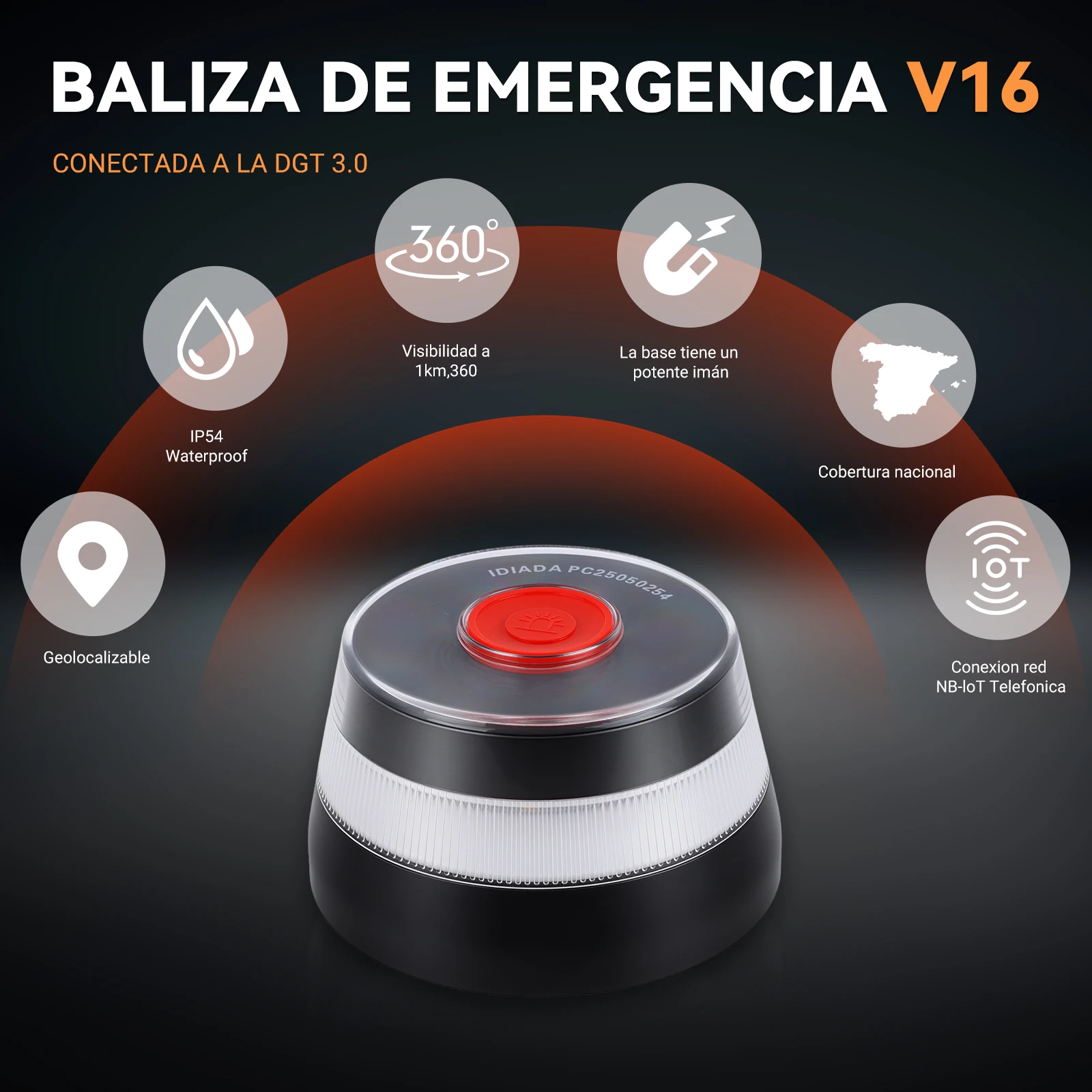 Podofo – feu de secours pour voiture V16, Signal 2026, dernière DGT approuvée avec des données Sim et payées jusqu'à 2038 avec Vision 360