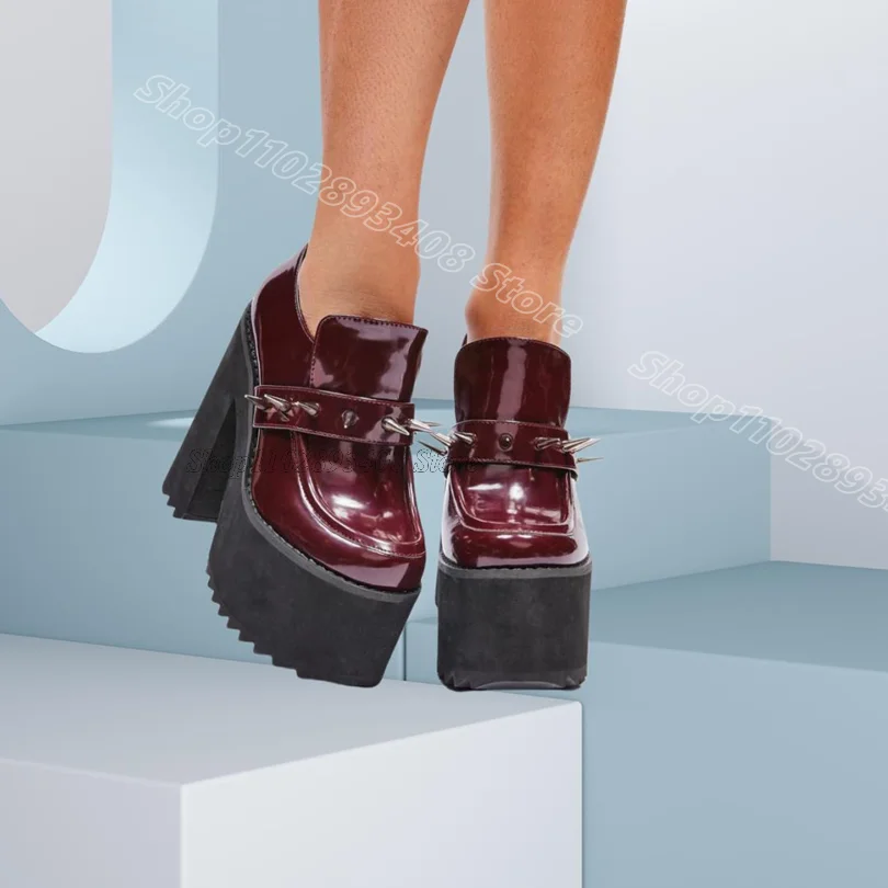 

Crimson Rivet Secor Platform Pumps Round Toe Slip on Chunky Heels Fall Stylish Women Party Dress Pumps 2025 Zapatos Para Mujere