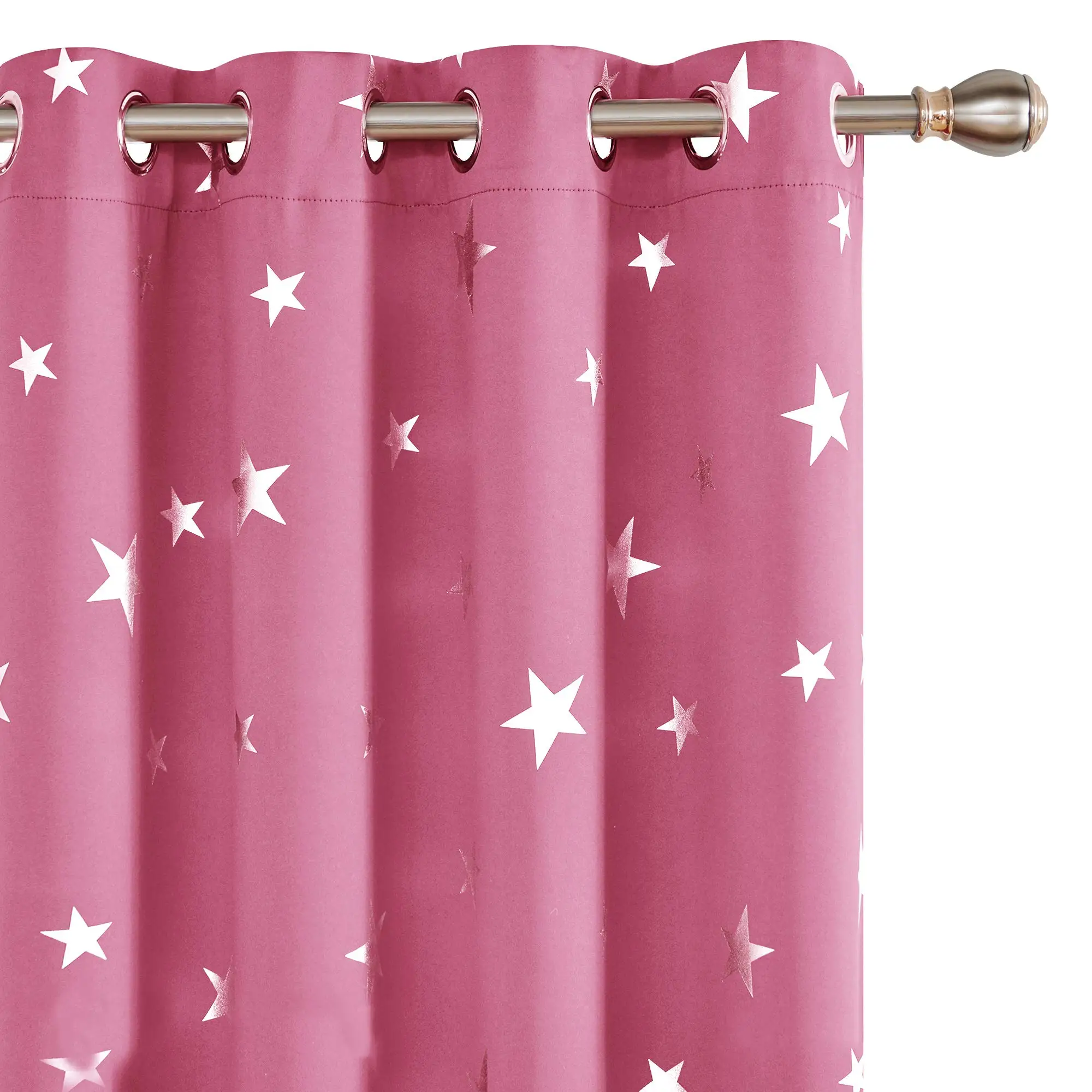 

Deconovo Pink Thermal Insulated Blackout Curtains for Bedroom with Silver Star Print