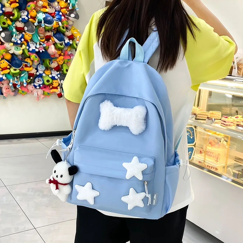 Japanese Cute Girls, Small and Versatile Plush Decoration Backpack Mini Nylon Versatile Youth School Bag Travel Bag