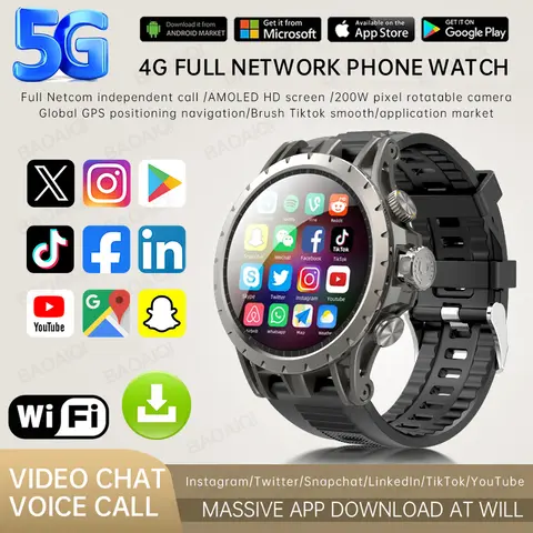 5G Full Netcom Android 9.0 4G Smart Watch 466*466 Amoled 1.43'' Screen Display GPS WIFI HD Video Call 5MP Camera Smartwatch+Box