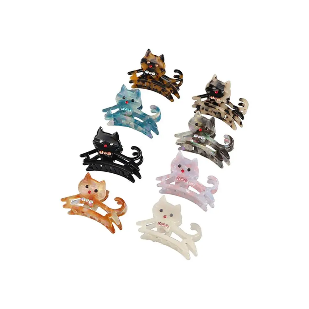 Personalized Acetic Acid Acetate Animal Cat Hair Claw Cartoon Diamond Rhinestone Hair Clip Y2k Hollow Shark Clip Girl