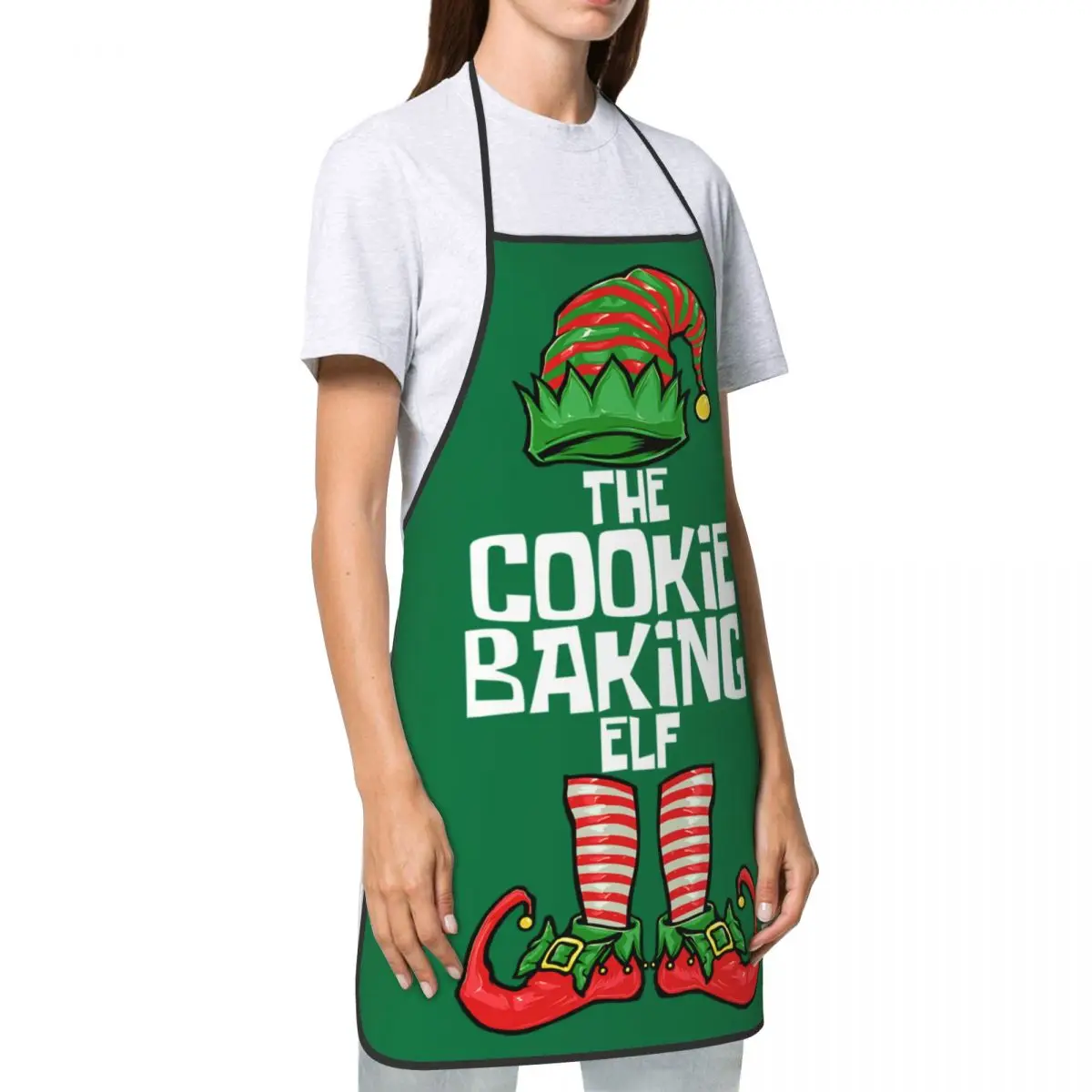 Christmas Cookie Baking Elf Apron Women Men Unisex Bib Kitchen Cooking Tablier Cuisine Chef Gardening