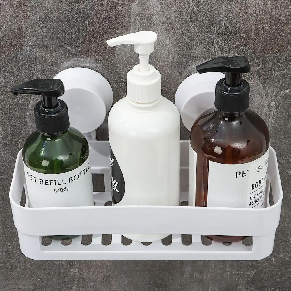 Qualidade de plástico shampoo organizador ventosa suprimentos do banheiro rack armazenamento canto cesta parede chuveiro rack armazenamento