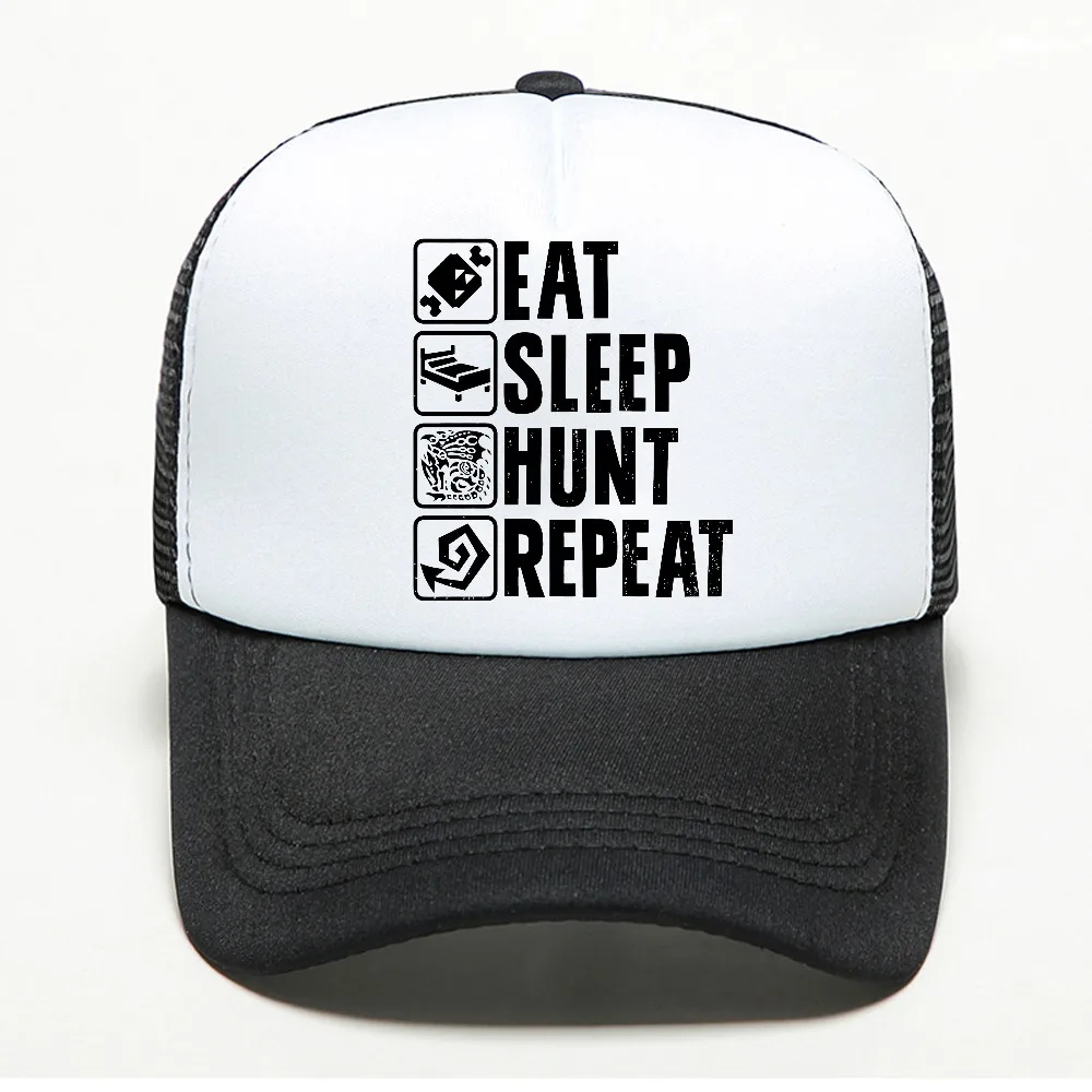 Eat Sleep Hunt Repeat baseball cap Monster Hunter Gaming casual mesh hat outdoor casual sports breathable Snapback Hats