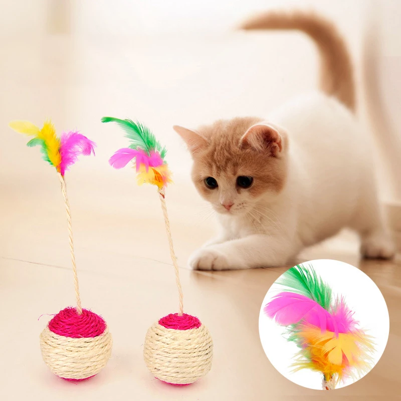 

Cloududa Pet Toy Colorful Feather Blanket Ball Grinding Claw Interactive Play Ball Cat Toy