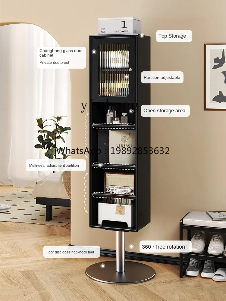 LYY  Solid Wood Dressing Mirror Black Rotatable Multifunctional Floor Full-Body Mirror Retro Bookcase Locker