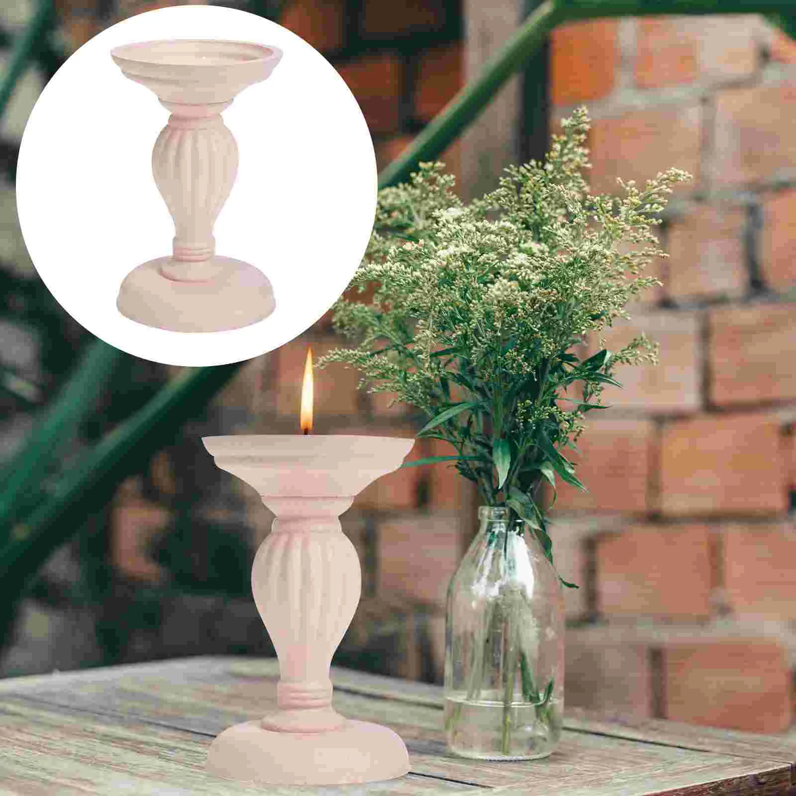

Candlestick Containers for Wooden Holder Taper Decoration Candlesticks Stand Vintage Desktop