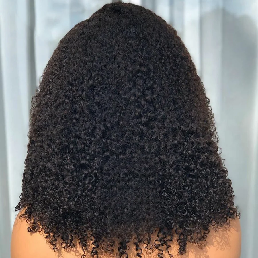 Мягкий бесклеевой натуральный черный 180 Плотность Короткий Боб Кудрявый Глубокий Парик Фронта Шнурка Для Женщин С Волосами Младенца Предварительно Собранные Ежедневно