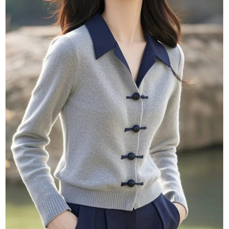 Autumn Winter New Style High End Personality Right Shoulder Meat Covering Open Cardigan Knitted Top Women's National Style Bu...
