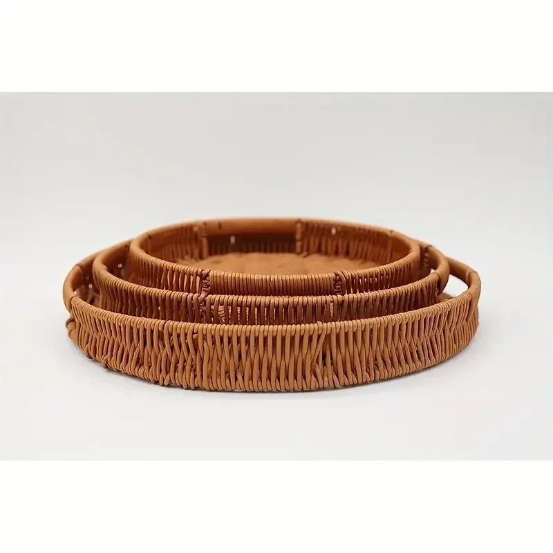 

Rattan Tray Hand Woven Food Basket Fruit Tray Multi-Function Afternoon Tea Snack Plate Decorative Basket Storage Tray