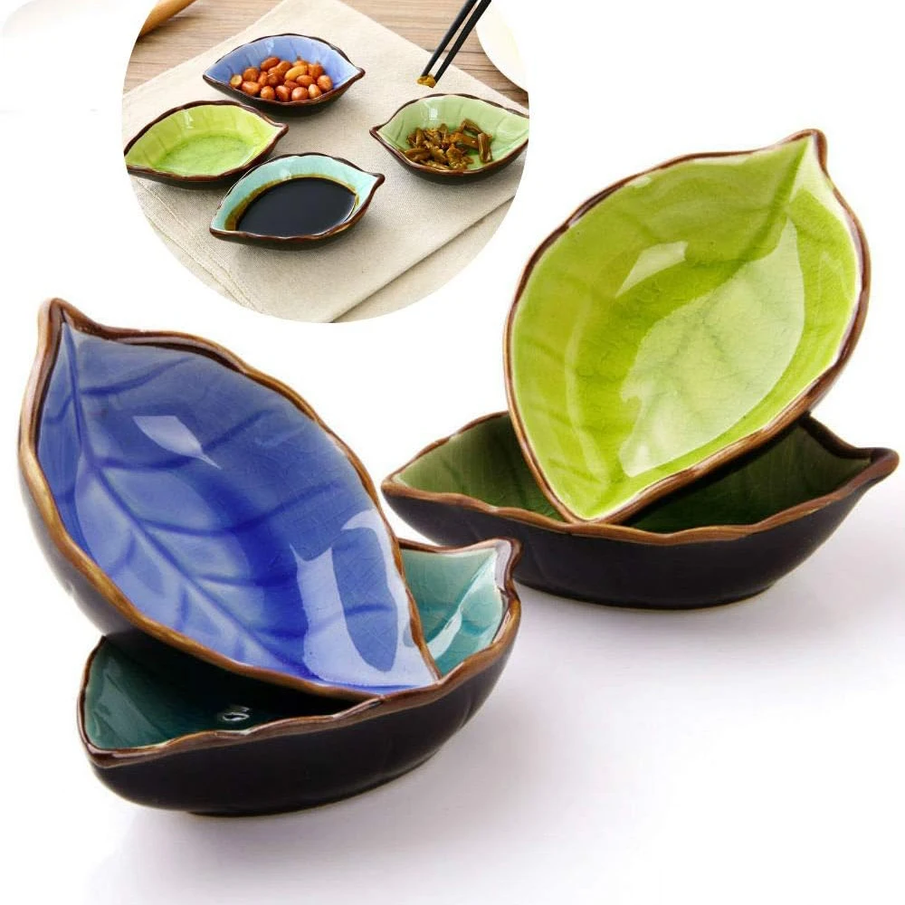 1/4 قطعة يترك السيراميك الصحن الإبداعية الجليد الكراك الصقيل ورقة السيراميك التوابل صلصة الصويا الخل لوحات المطبخ طبق متعدد الأغراض #1