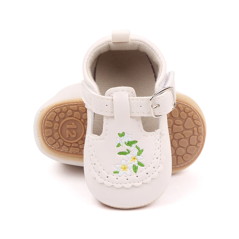 New Arrival Soft PU Leather Anti-slip TPR Sole Newborn Toddler Kids Girl Shoes Flower Embroidery Spring and Autumn New Fashion