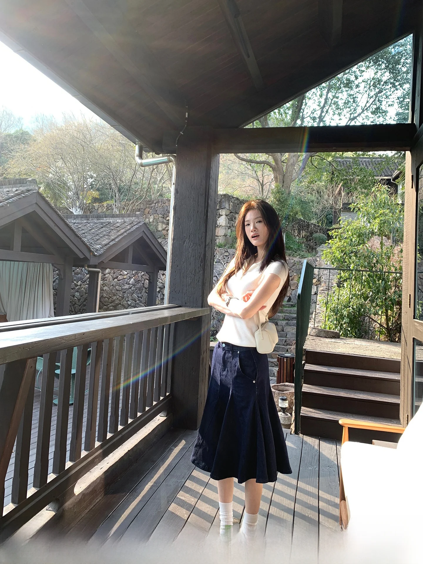 

Джинсовая юбка-полусолнце с высокой талией и асимметричным разрезом, из полиэстера, хлопка и спандекса, для женщин