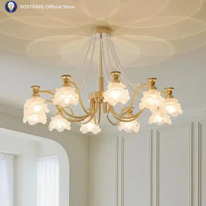 

French Luxury American Retro Brass Chandelier LED For Living Room Bedroom Restaurant Study Villa Hotel Aisle Elegant Decor