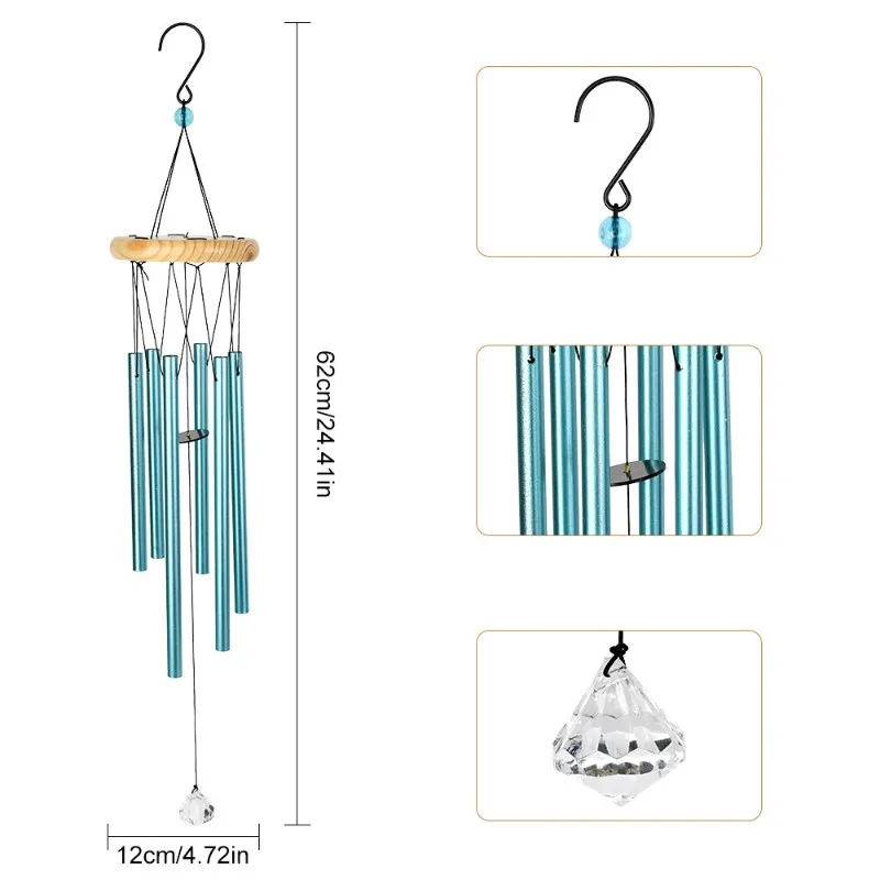 GTBL Blue 26 Inch Wind Chime-Handcrafted Aluminum Tube Bell-Metal Hanging Decor For Home And Garden