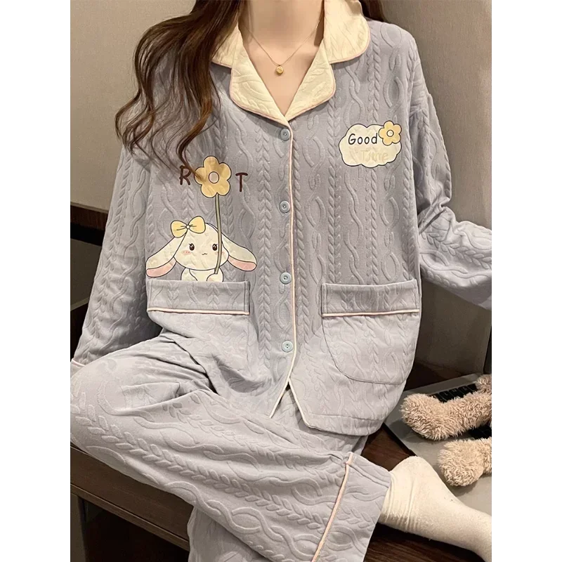 Sanrio yugui cão outono algodão pijamas femininos manga longa conjunto de duas peças pijamas de seda feminino loungewear pijamas calças conjunto