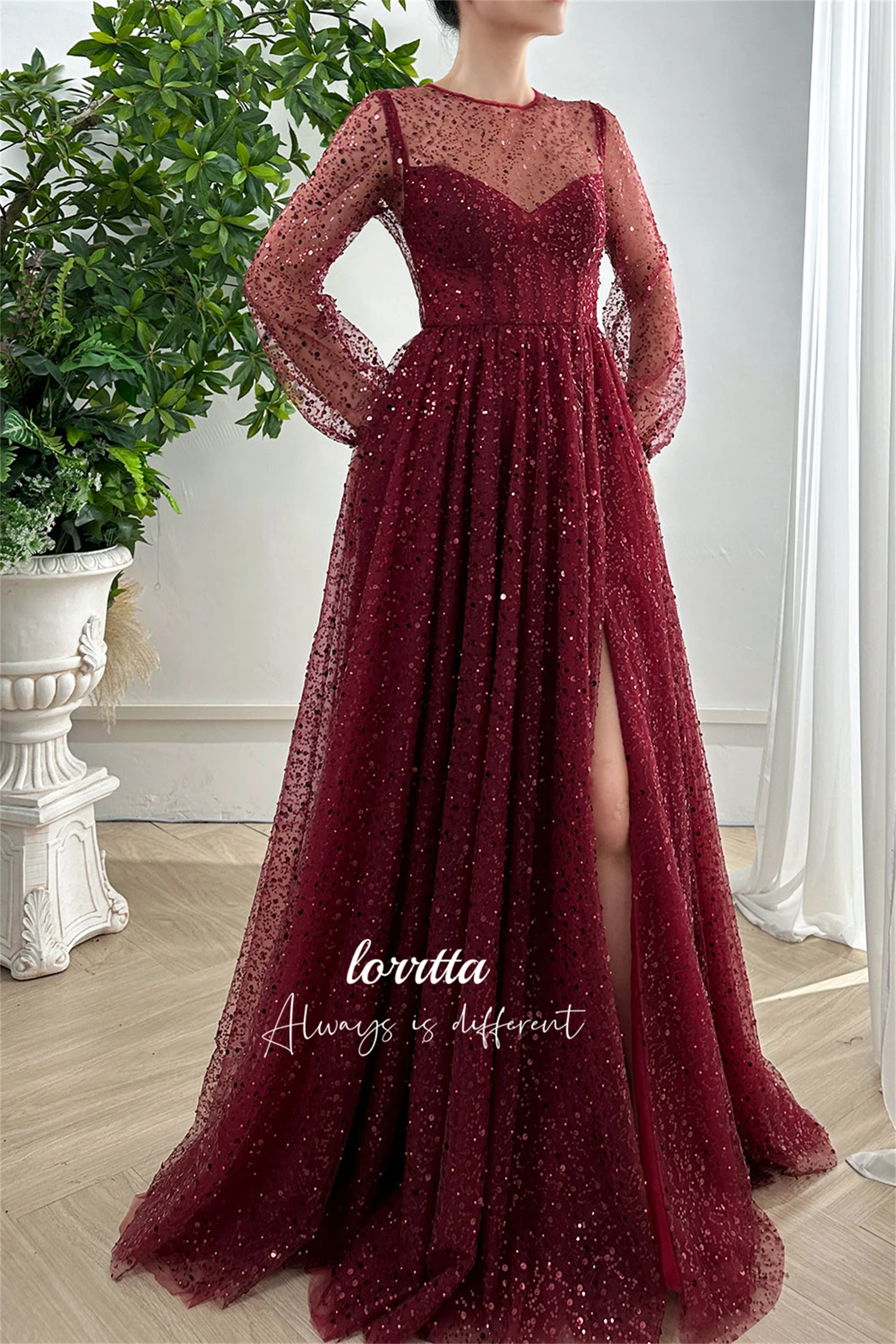 Lorrtta Line A Claret Bead Embroidery Fabric Ball Gown Evening Dress Grace Gala Dresses Woman 2024 for Party Wedding Prom Formal