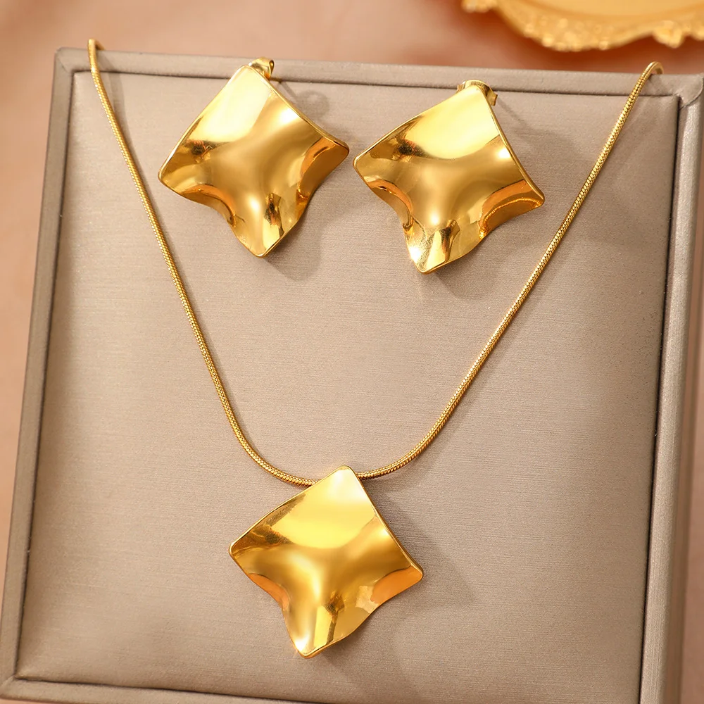 Boho style diamond stud earrings and necklace set, waterproof and colorfast, women's jewelry, wedding party accessories